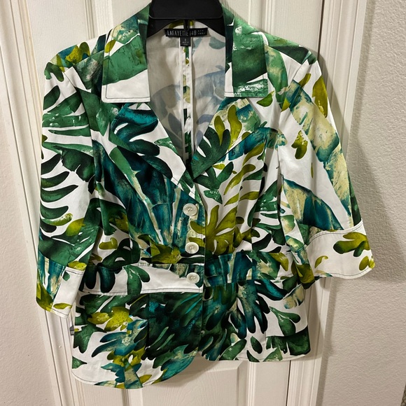 Lafayette 148 New York Womens Blazer Jacket Size 8 Tropical Palm Leaf Print - Picture 14 of 16